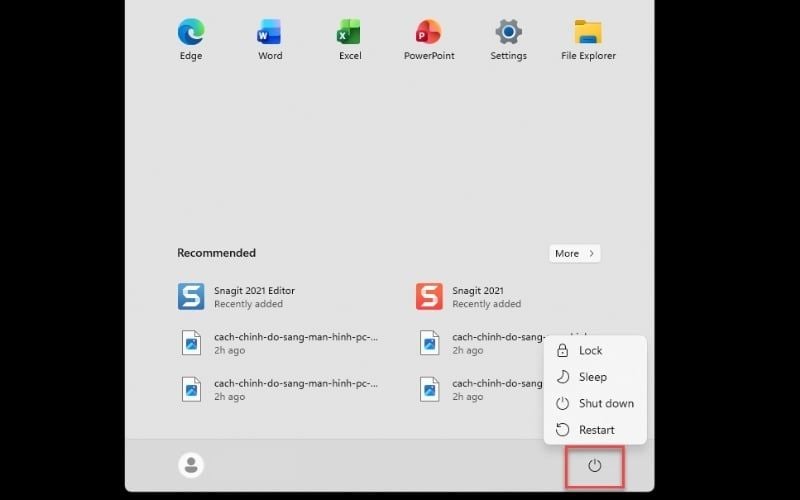 Click vào biểu tượng nút nguồn, chọn chế độ phù hợp
