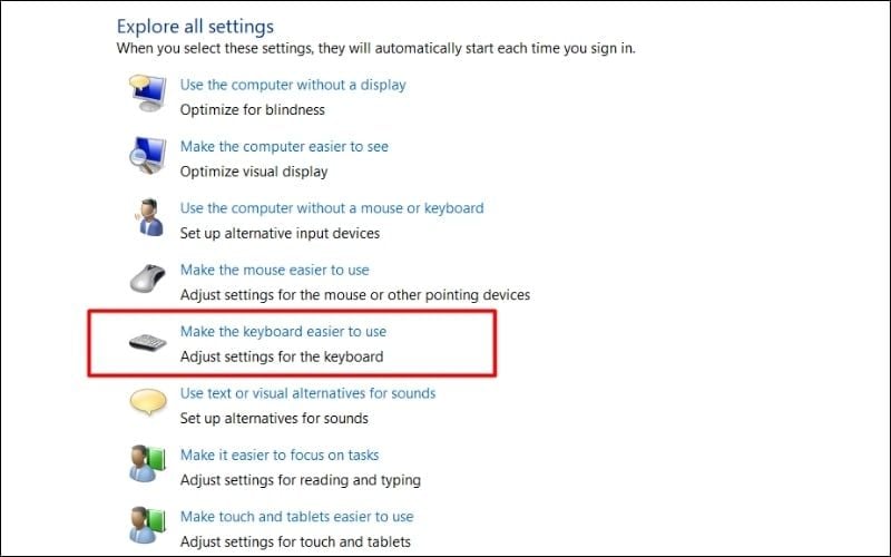 Chọn dòng Make the keyboard easier to use