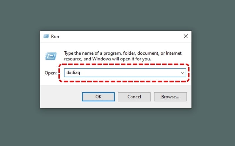 Gõ lệnh dxdiag và nhấn Enter