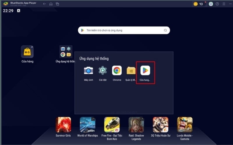 Mở ứng dụng Google Play Store > Tìm và tải game bạn muốn chơi