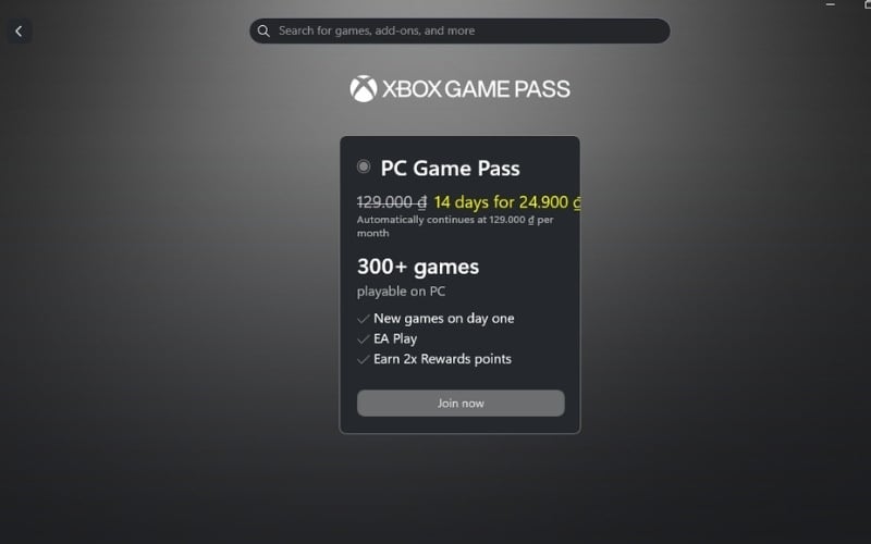 Đăng ký một gói dịch vụ PC Game Pass
