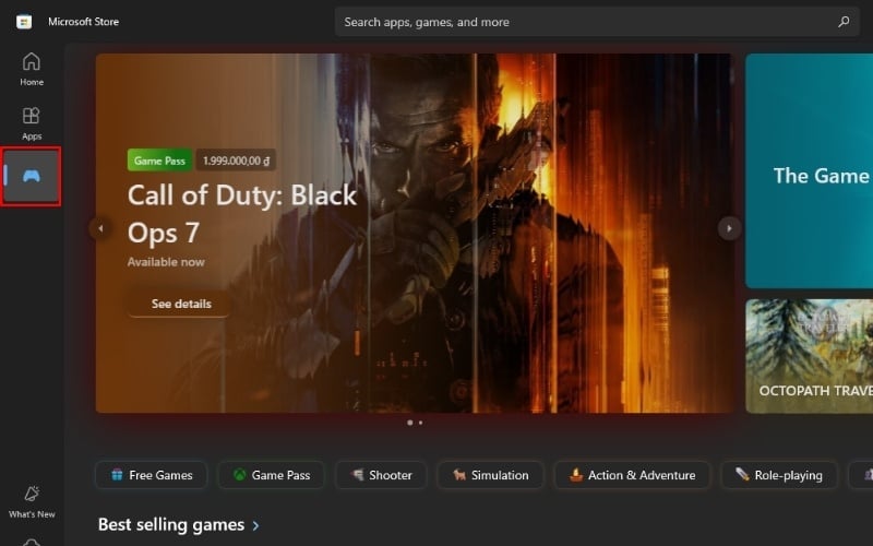 Trong giao diện Store, chọn tab Gaming