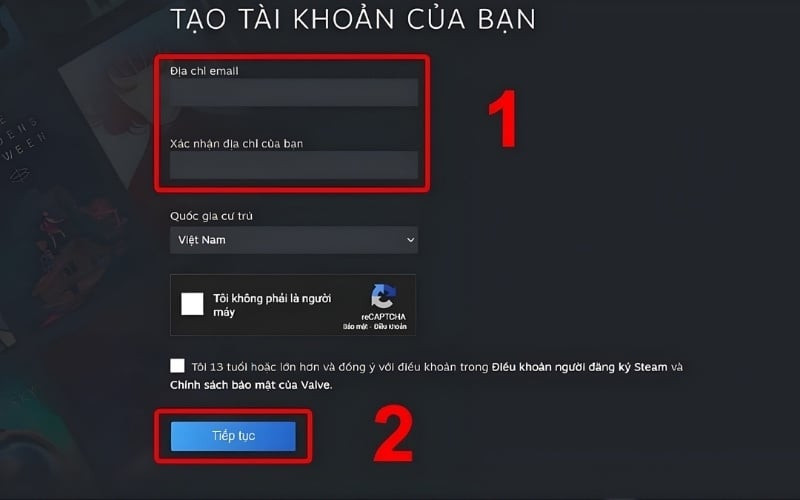 Tạo tài khoản mới nếu chưa có