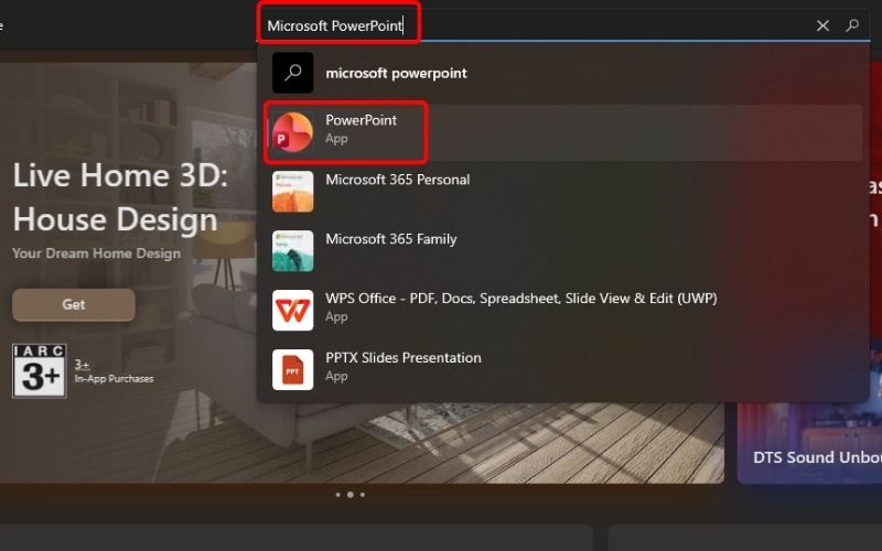 Gõ từ khóa Microsoft PowerPoint trong thanh tìm kiếm