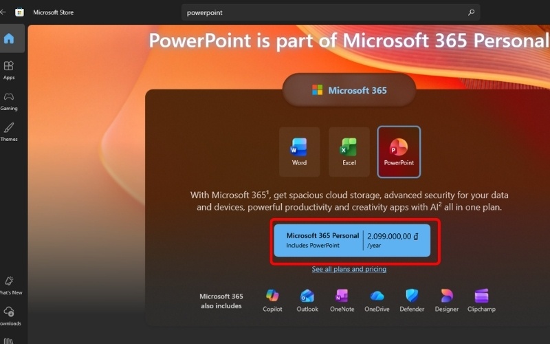 Nhấn mua Microsoft 365 Personal
