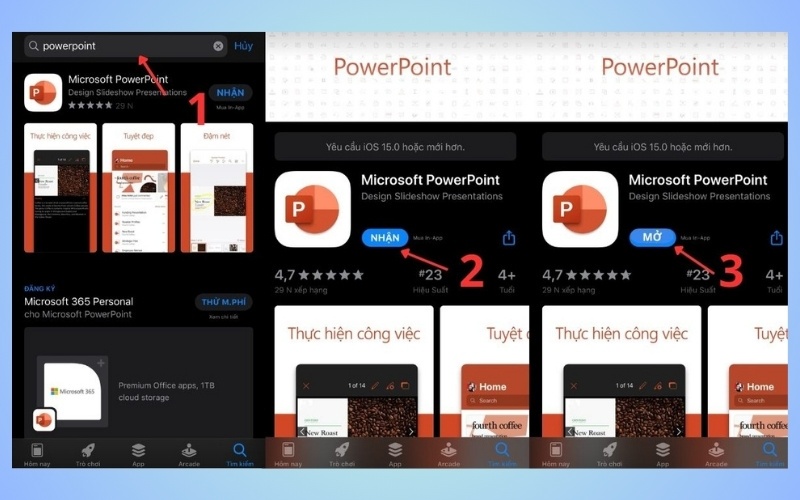 Các bước tải PowerPoint từ App Store