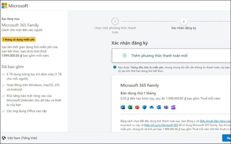 Đăng ký các thông tin thanh toán