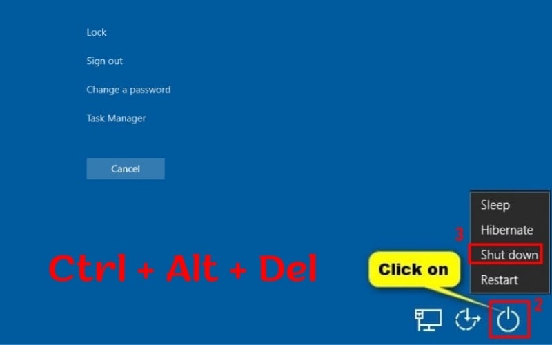 Tắt laptop qua màn hình bảo mật Ctrl + Alt + Delete