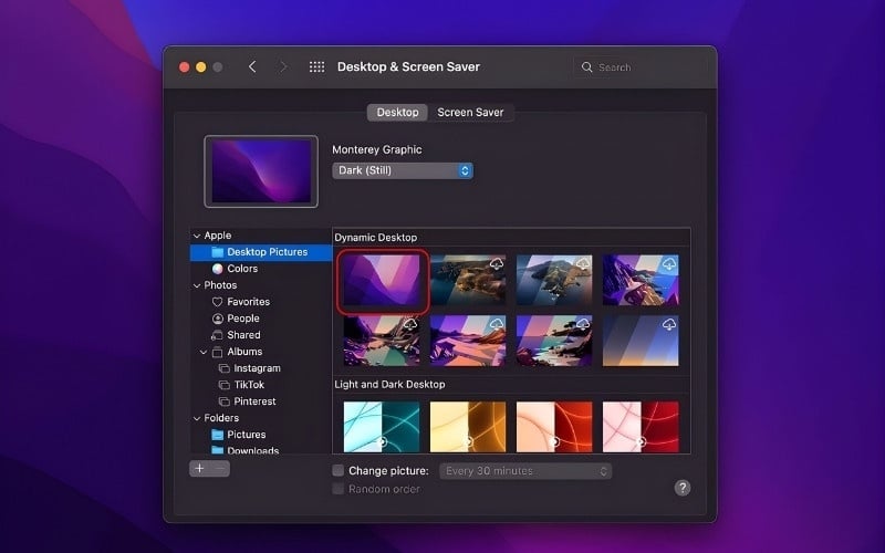 Chọn hình nền tĩnh hoặc hình nền động