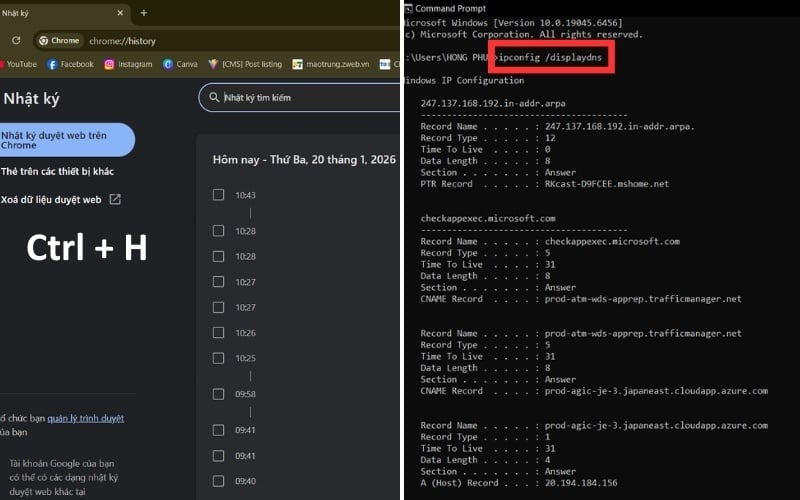 Cách xem lịch sử duyệt web trên Google Chrome và trong Command Prompt