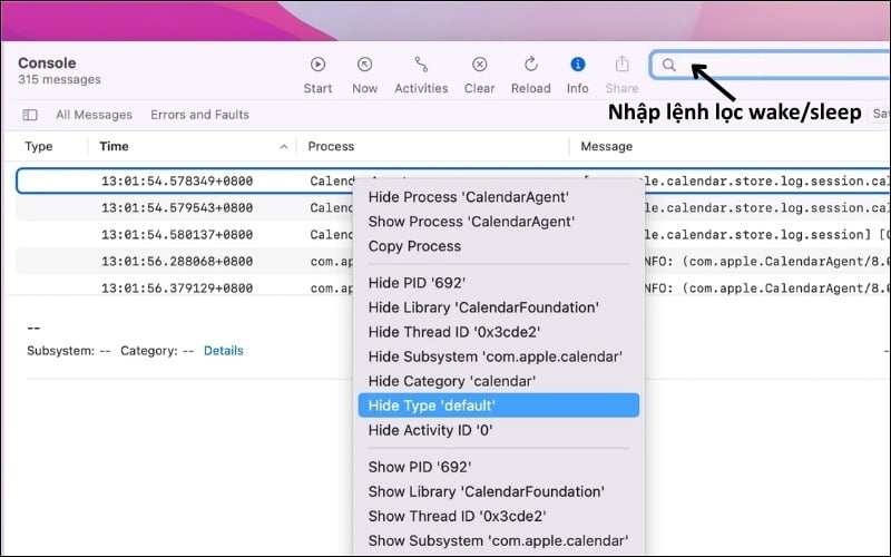 Cách kiểm tra lịch sử Wake/Sleep qua Console trong MacBook