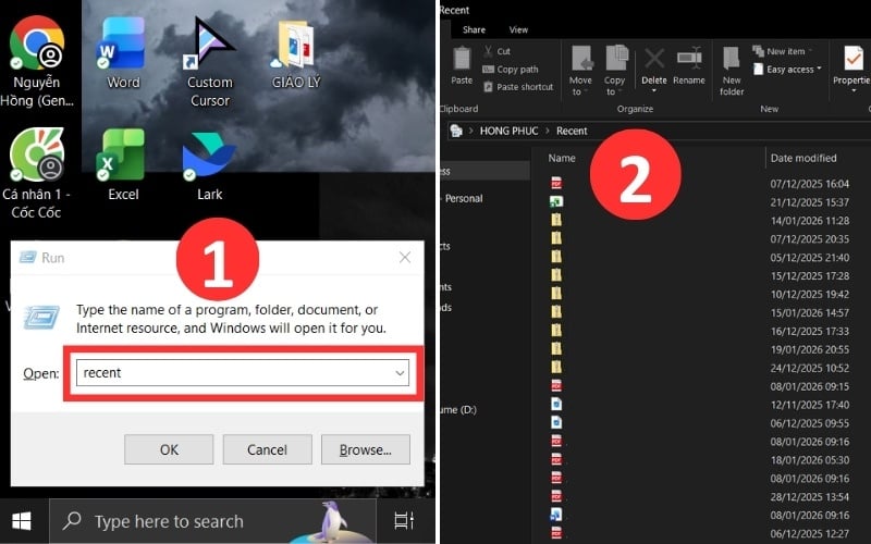 Cách sử dụng hộp thoại Run để xem shortcut gần đây trong cửa sổ recent
