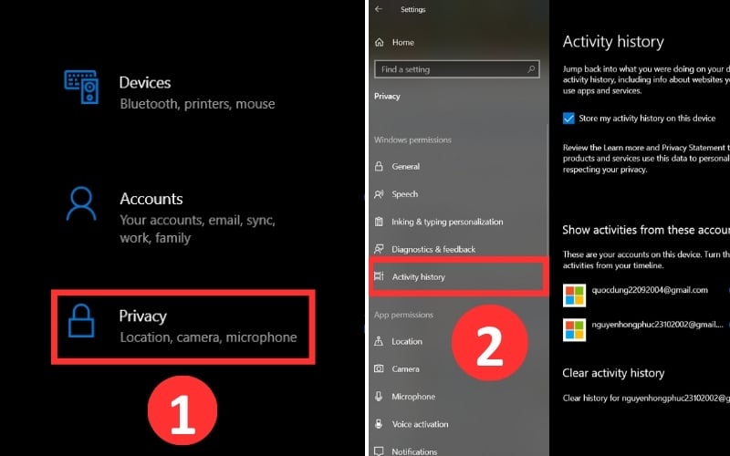Cách kiểm tra Activity History trong Settings