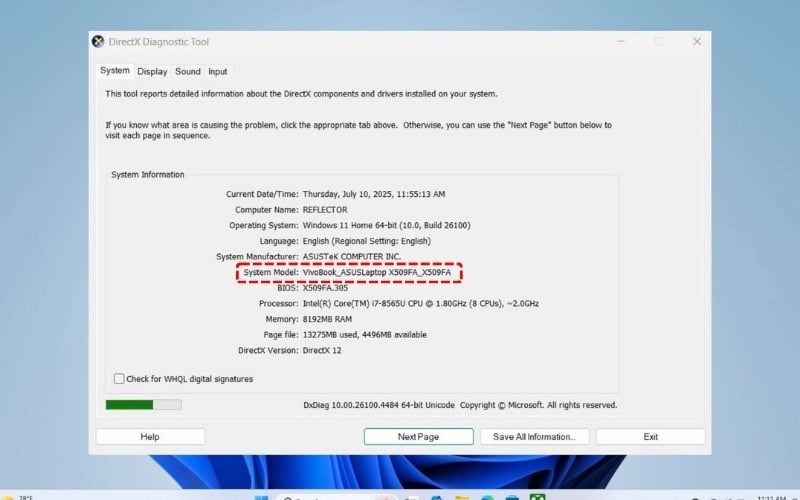 Tại tab System, bạn sẽ thấy ngay tên model máy ở dòng System Model