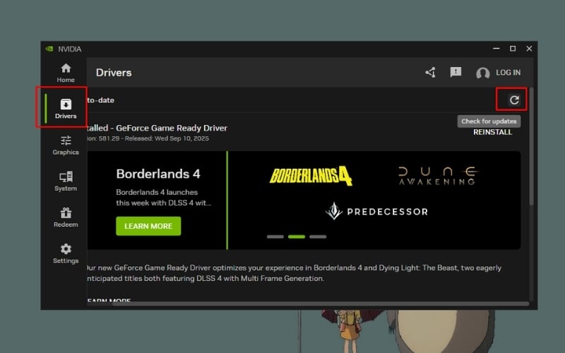 Chuyển sang tab Drivers và nhấn dấu mũi tên như hình minh họa