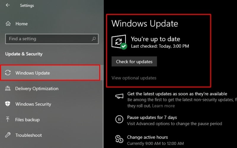 Chọn Windows Update để kiểm tra và cài đặt các bản cập nhật Windows