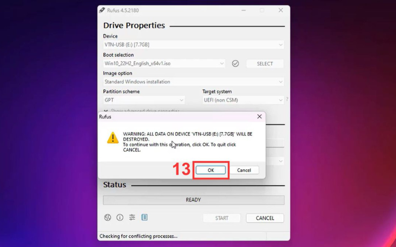 Nhấn Ok để xác nhận