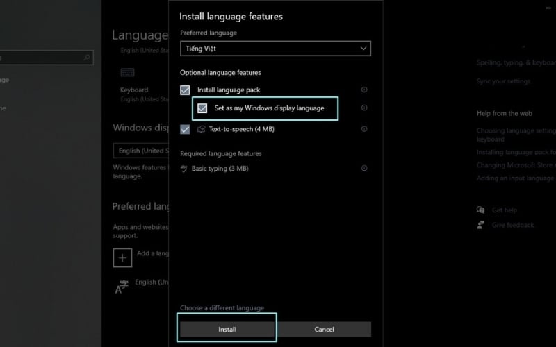Tích chọn vào ô Set as my Windows display language