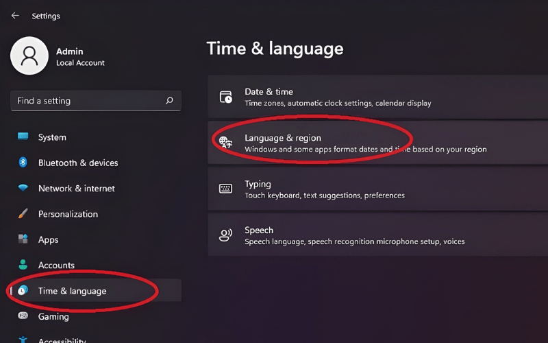 Tại cột bên trái, chọn mục Time & Language, sau đó chọn Language & region