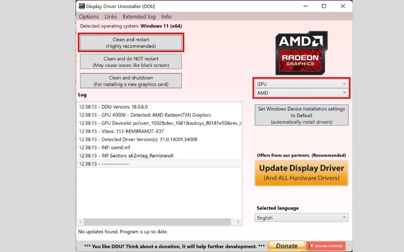 Gỡ sạch và cài đặt lại driver bằng DDU