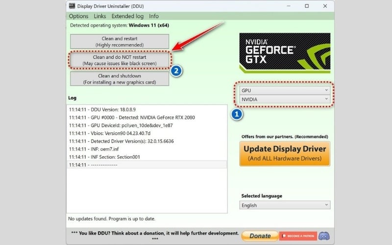 Sử dụng phần mềm DDU để gỡ bỏ hoàn toàn driver đồ họa cũ rồi cài đặt lại