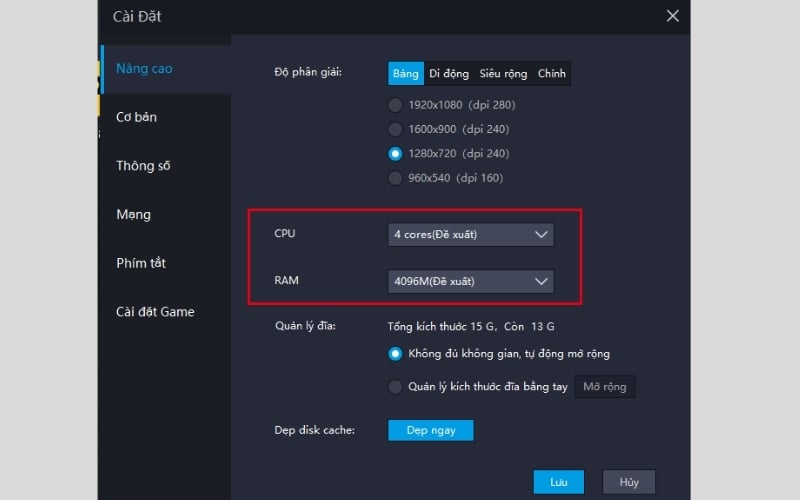 Phân bổ CPU và RAM