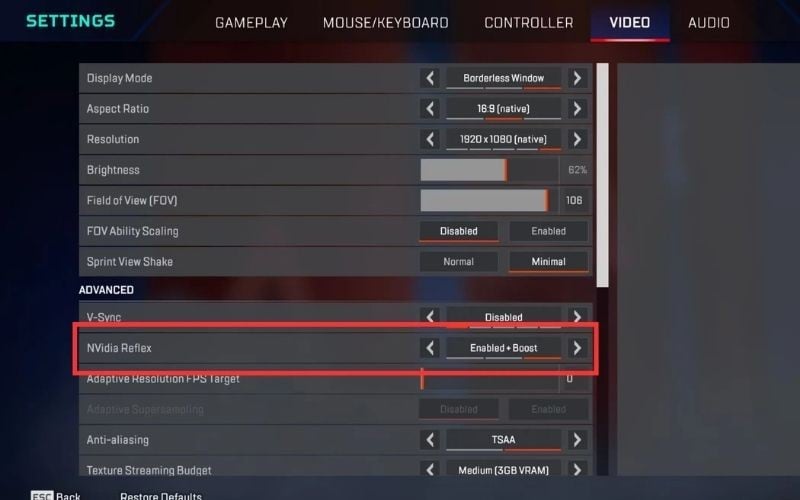 Kích hoạt công nghệ NVIDIA Reflex