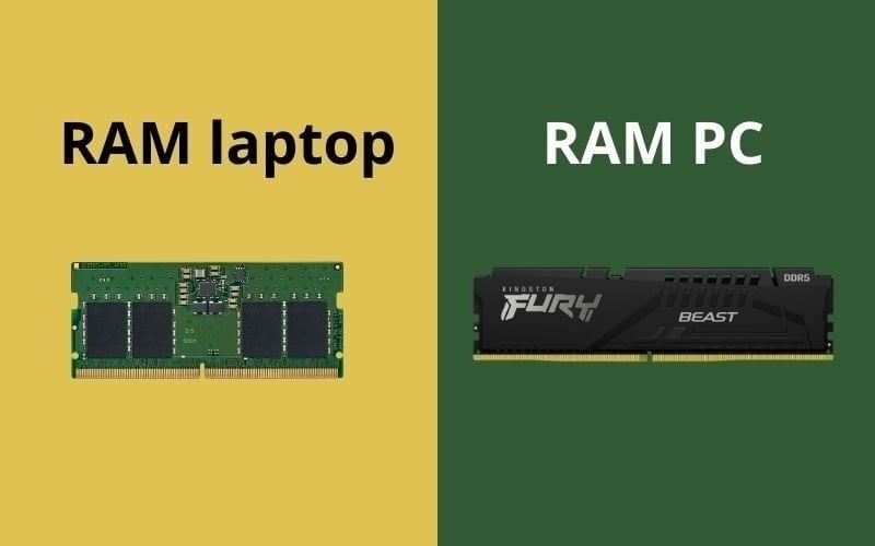 RAM PC dùng DIMM dài, còn RAM laptop dùng SO-DIMM nhỏ gọn