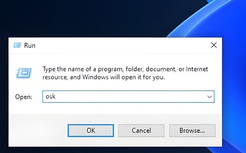 Mở bàn phím ảo bằng lệnh Run trên hệ thống