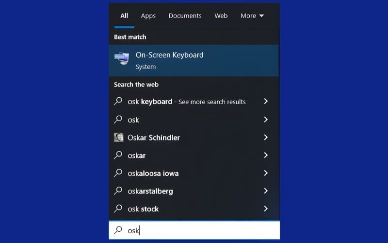 Mở bàn phím ảo bằng thanh tìm kiếm