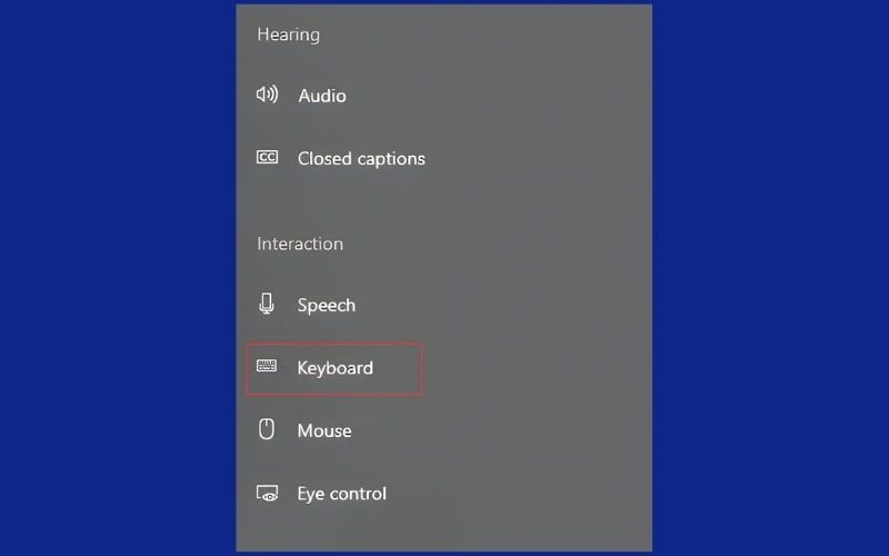 Chọn vào mục Keyboard