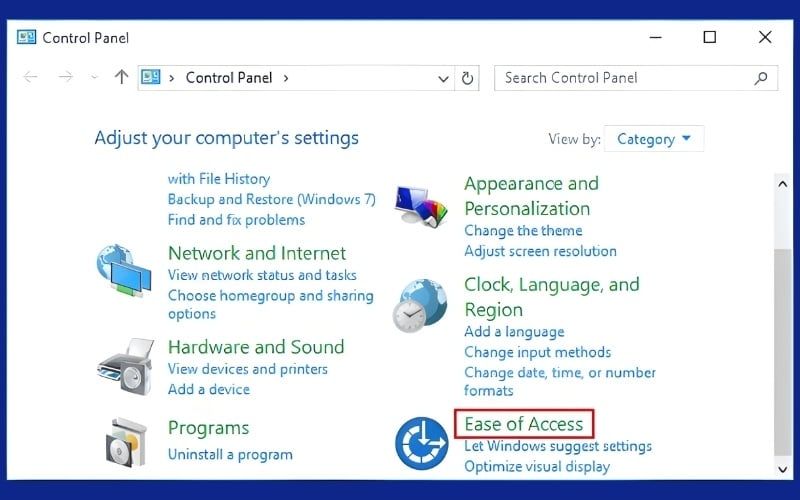Chọn mục Ease of Access
