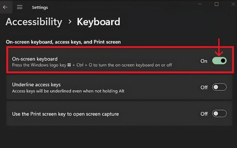 Bật On-Screen Keyboard