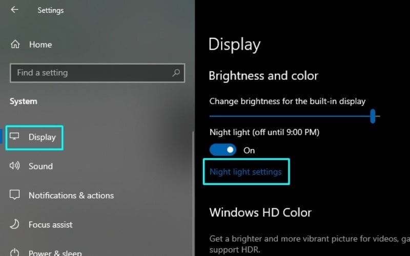 Chọn Night light settings