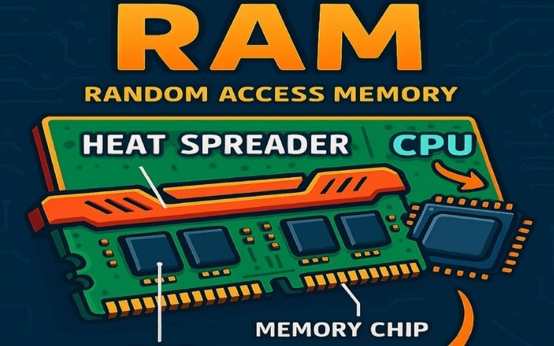 RAM là bộ nhớ truy cập ngẫu nhiên giúp lưu trữ dữ liệu tạm thời