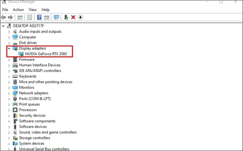 Device Manager giúp kiểm tra máy có iGPU hay card rời, dựa vào số dòng hiển thị trong Display adapters