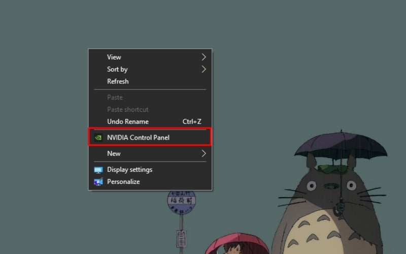 Nhấn chuột phải vào một khoảng trống trên màn hình Desktop và chọn NVIDIA Control Panel