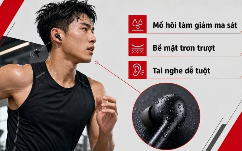 Mồ hôi làm giảm ma sát khiến tai nghe dễ tuột