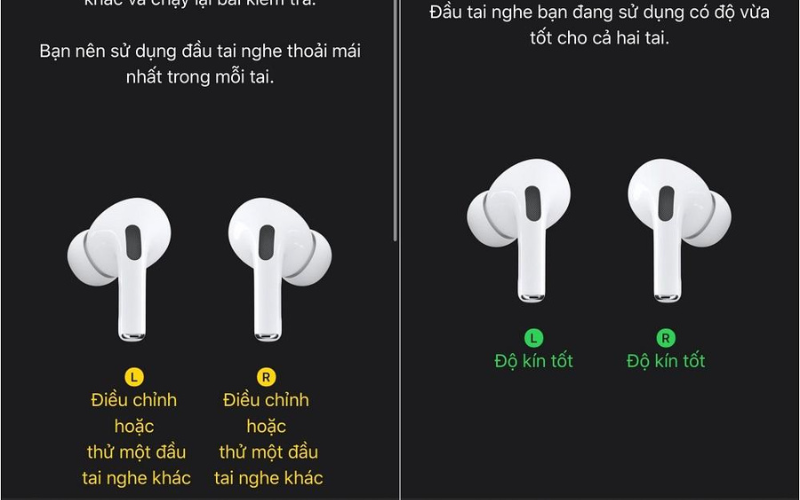 Điều chỉnh lại vị trí đeo cho đến khi ứng dụng báo kết quả Độ kín khít tốt