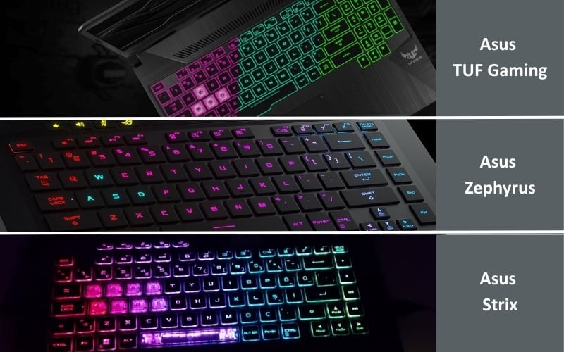 Các dòng laptop Asus phổ biến có đèn RGB bàn phím