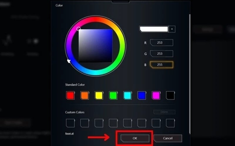 Chọn màu trong bảng màu hoặc chọn sẵn từ danh sách màu