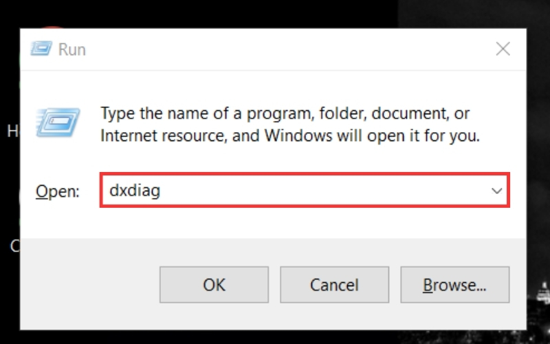 Gõ lệnh dxdiag trong hộp thoại Run
