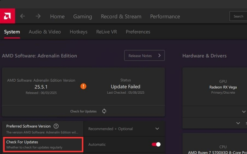 Cập nhật tự động qua phần mềm của AMD