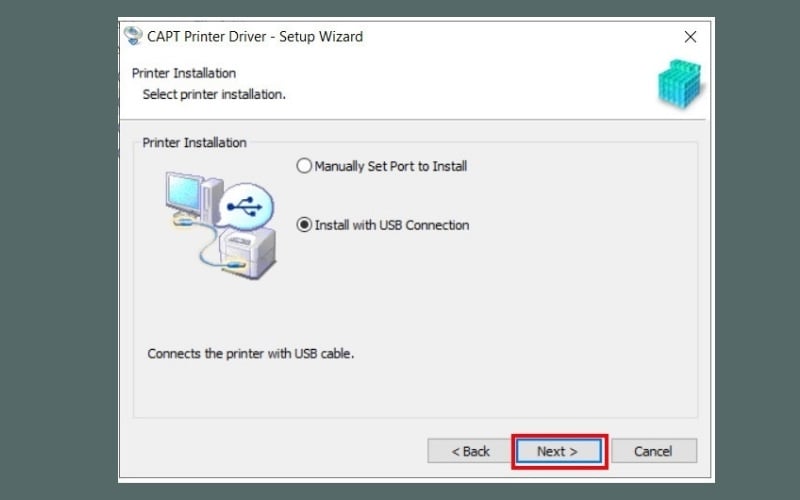 Chọn mục Install with USB Connection và nhấn Next