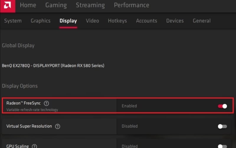 Hãy gạt công tắc để bật AMD FreeSync