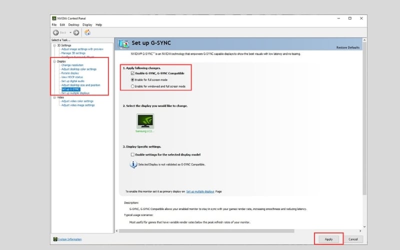 Kích hoạt G-SYNC trong NVIDIA Control Panel