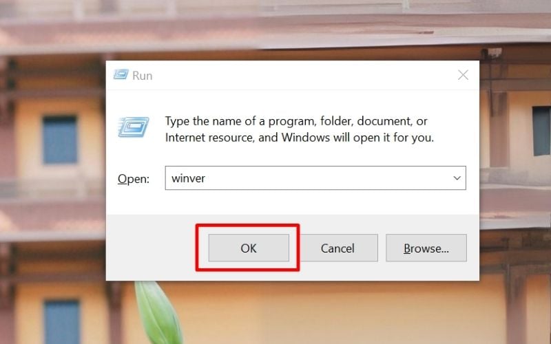 Nhập lệnh winver để kiểm tra phiên bản Windows