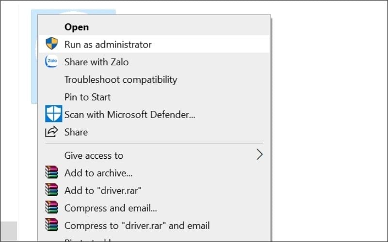 Chạy trình cài đặt với quyền Administrator
