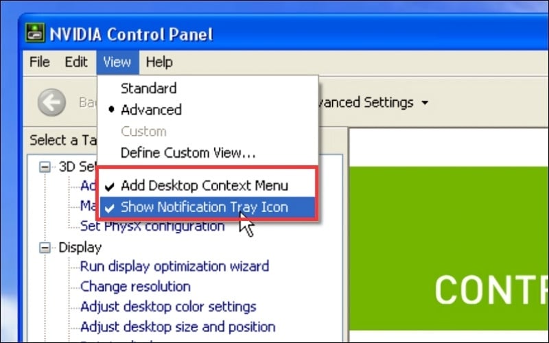 Đảm bảo NVIDIA Control Panel không bị ẩn