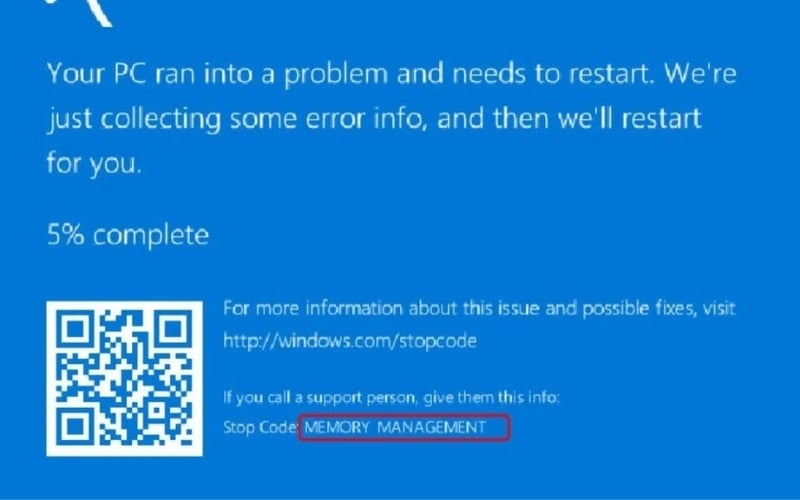 Xuất hiện lỗi màn hình xanh (BSOD) với mã Memory Management